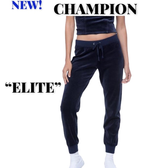 🆕CHAMPION “Elite” Navy Blue Velour Joggers, Size Medium - Picture 1 of 11